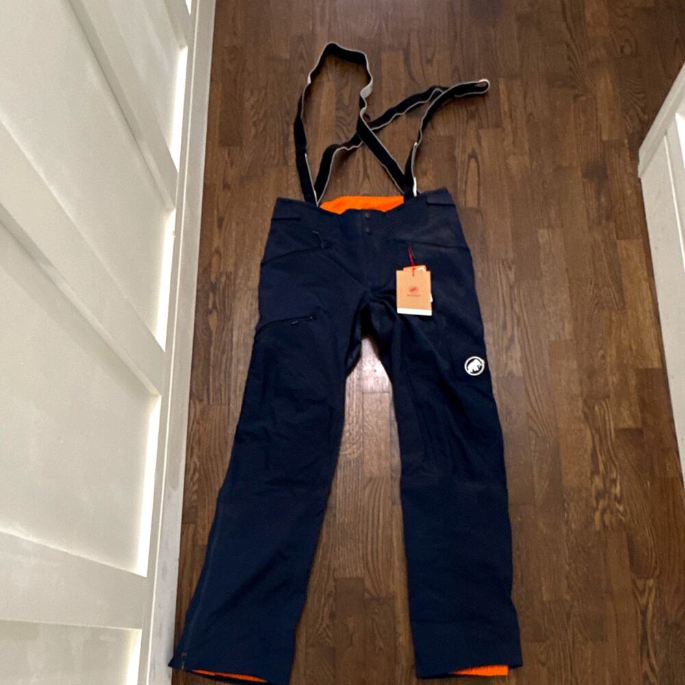 Mammut Snow Bib Pants Navy Solid w/ Pockets for Skiing & Snowboarding 32